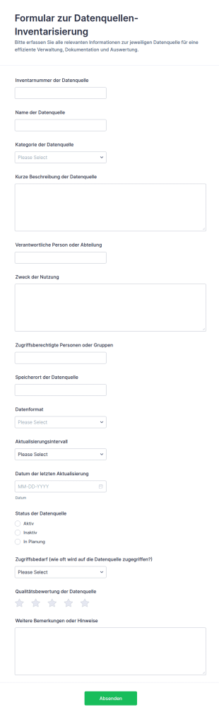 Bestandsaufnahme Von Datenquellen Form