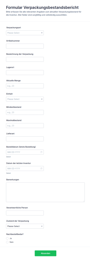 Bestandsbericht Für Verpackungsmaterial