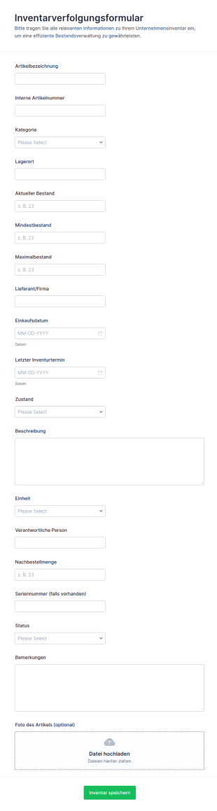 Bestandsverfolgungs Formular