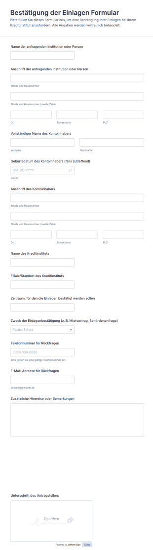 Bestätigung Der Einlagen Formular