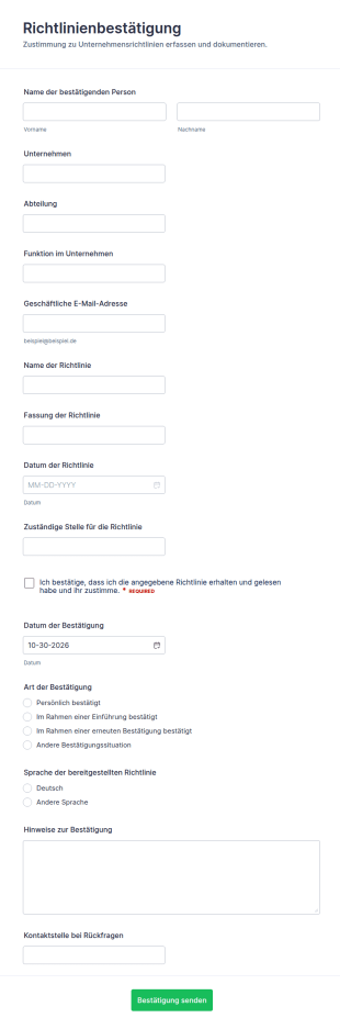 Bestätigung Der Richtlinienvereinbarung Form