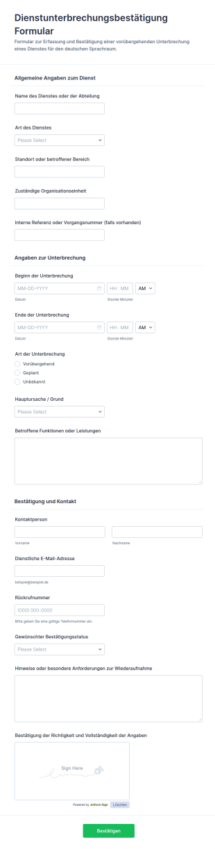 Bestätigung Zur Dienstunterbrechung