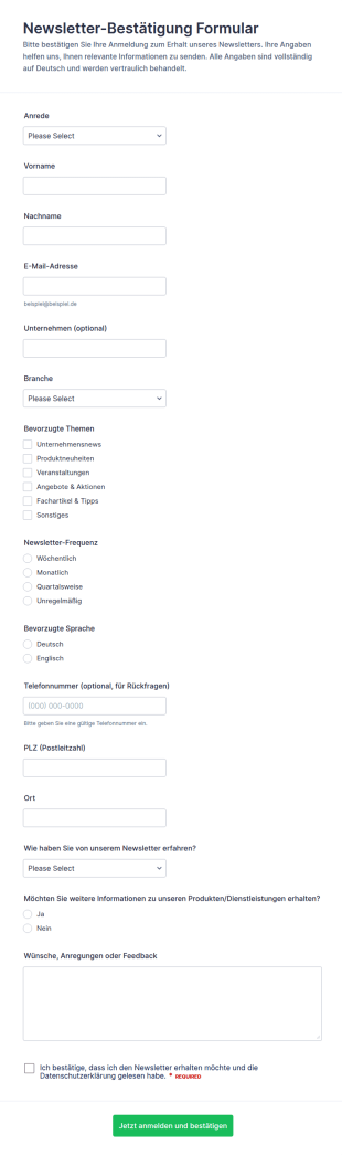 Bestätigung Zur Newsletter Anmeldung