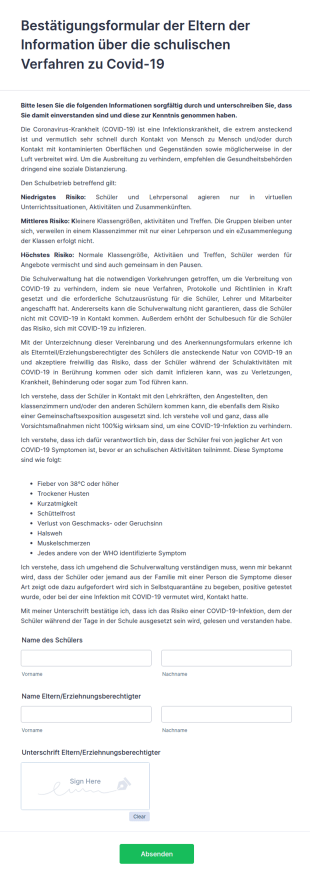Bestätigungsformular Der Eltern Der Information über Die Schulischen Verfahren Zu Covid 19
