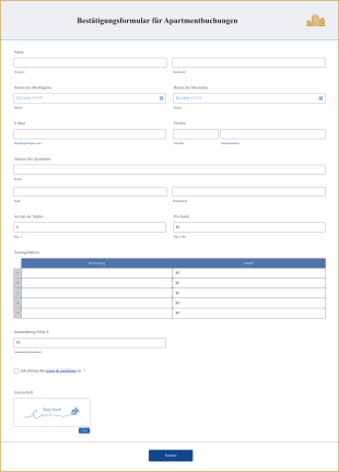 Bestätigungsformular Für Apartmentbuchungen Form Template