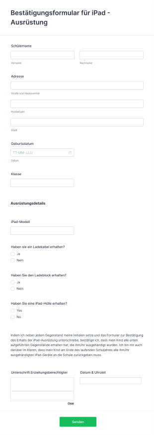 Bestätigungsformular Für Technologische Ausrüstung