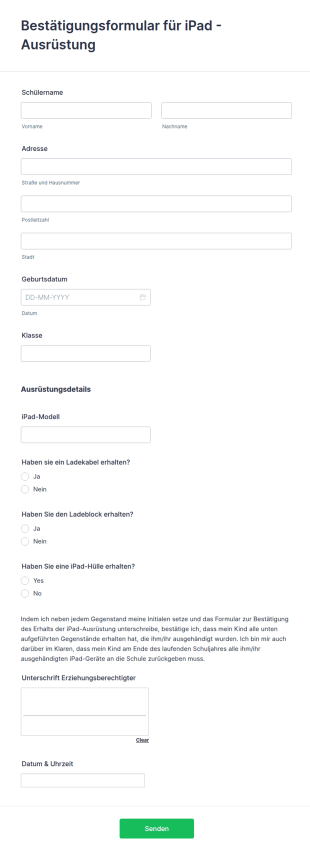 Bestätigungsformular Für Technologische Ausrüstung