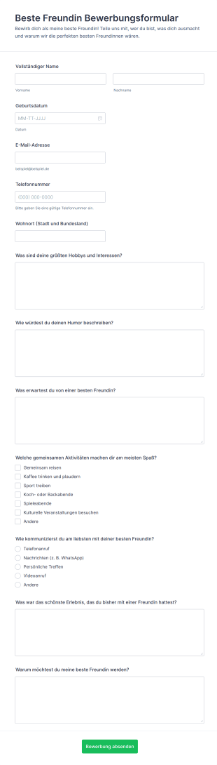 Beste Freundin Bewerbungsformular