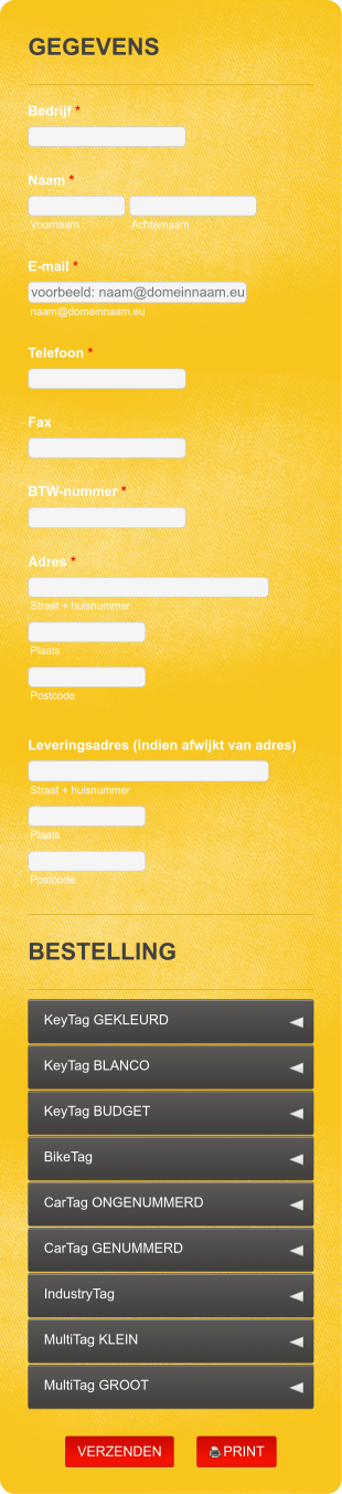 Bestelformulier Form Template
