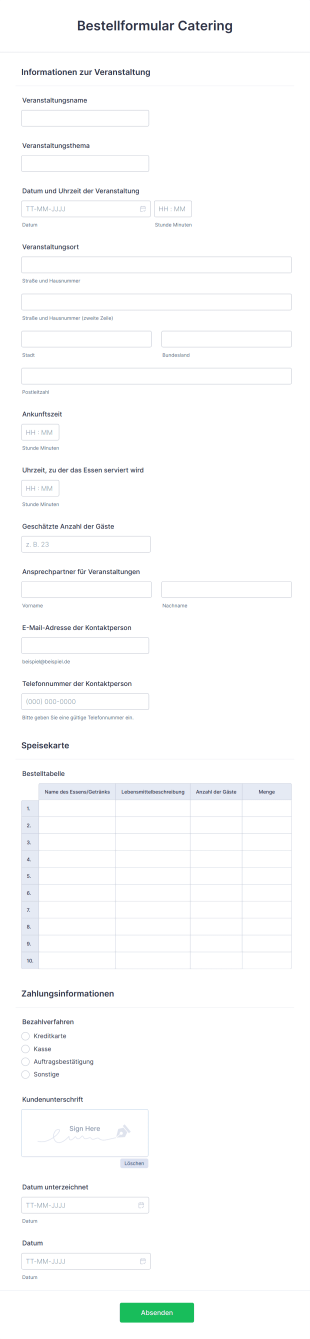 Bestellformular Catering Form Template