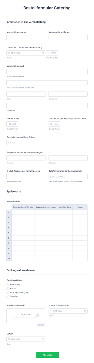 Bestellformular Catering Form Template