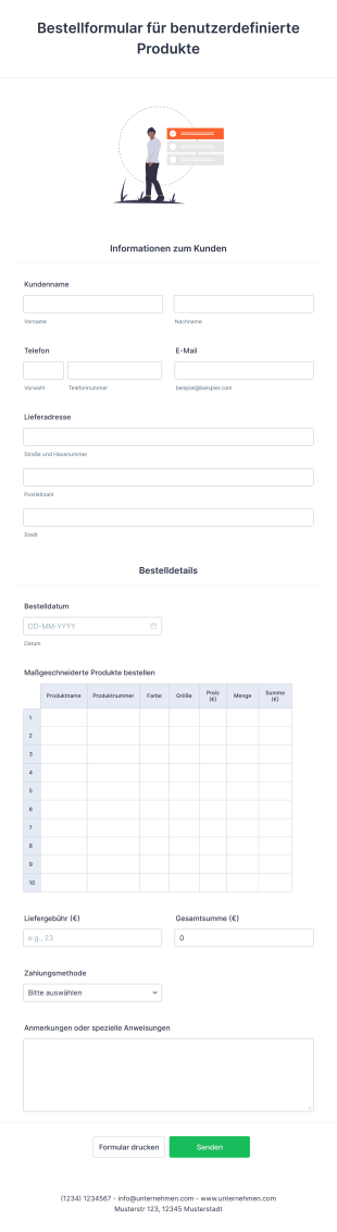 Bestellformular Für Benutzerdefinierte Produkte Vorlage Form Template