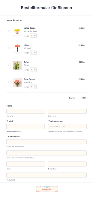 Bestellformular Für Blumen Form Template