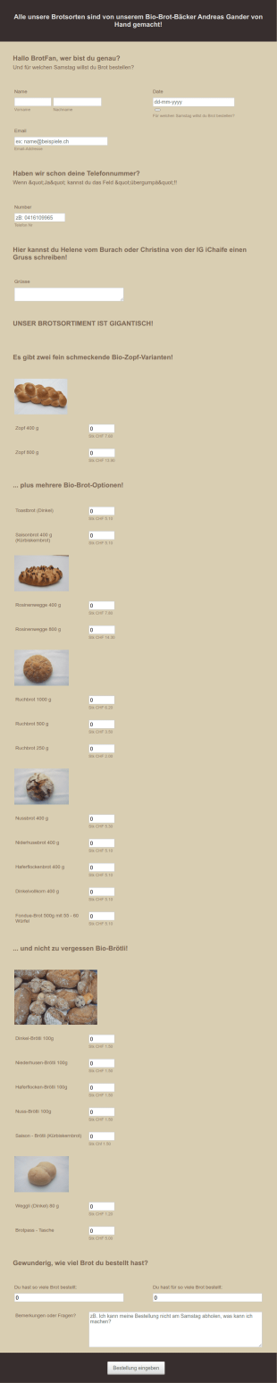 Bestellformular Für Brot