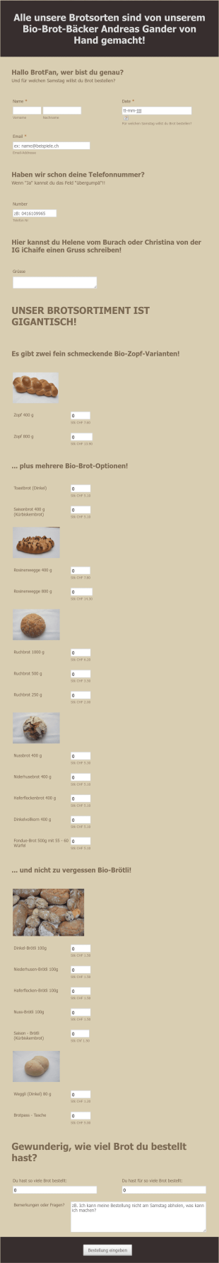 Bestellformular Für Brot Form Template