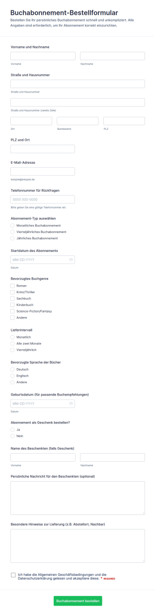 Bestellformular Für Buchabonnements