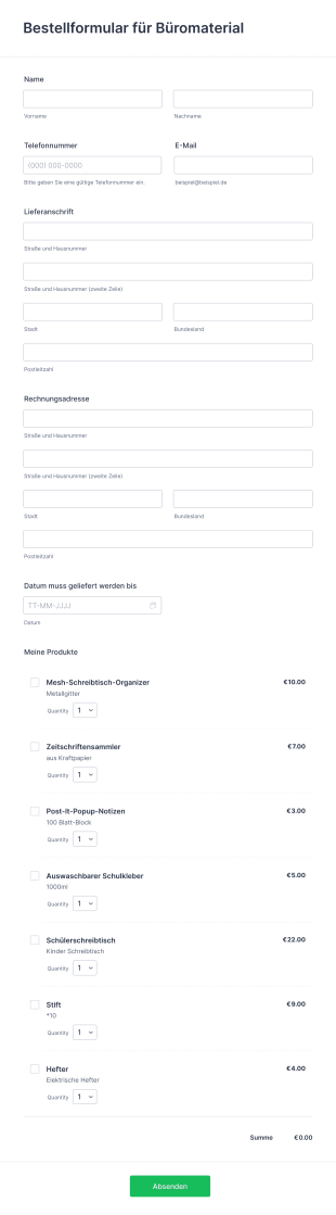 Bestellformular Für Büromaterial Form Template