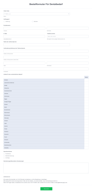 Bestellformular Für Dentalbedarf Form Template