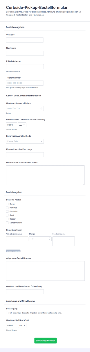 Bestellformular Für Die Abholung Am Gehweg
