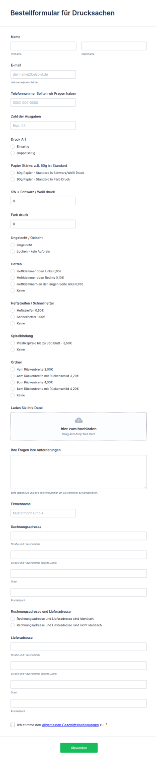 Bestellformular Für Drucksachen