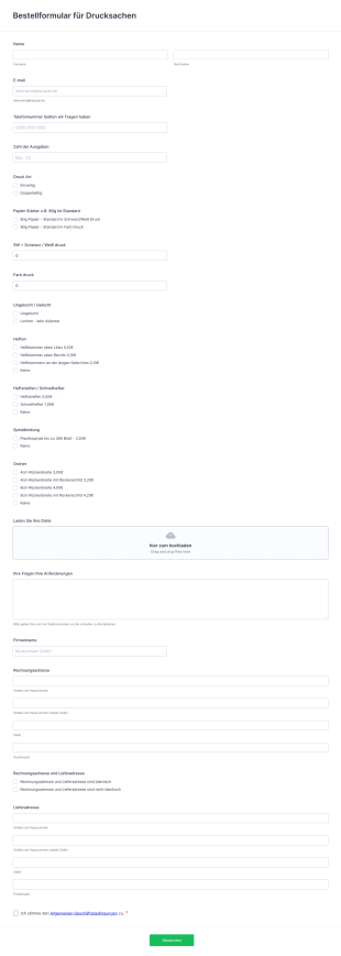 Bestellformular Für Drucksachen Form Template