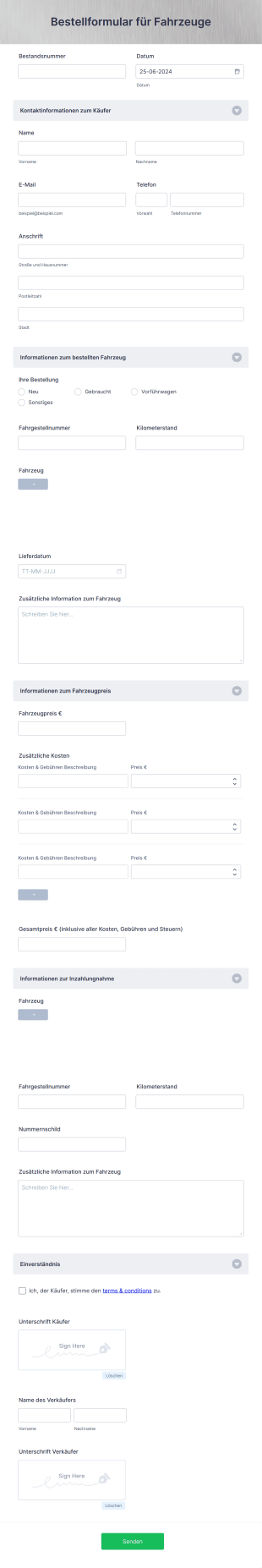 Bestellformular Für Fahrzeuge