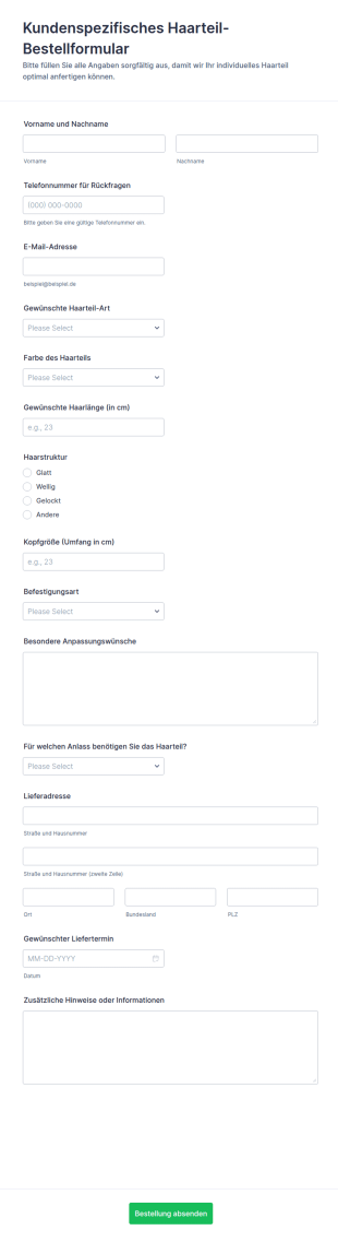 Bestellformular Für Haarteile
