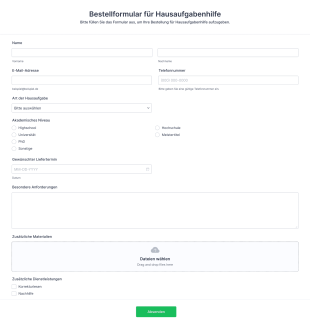 Bestellformular Für Hausaufgabenhilfe