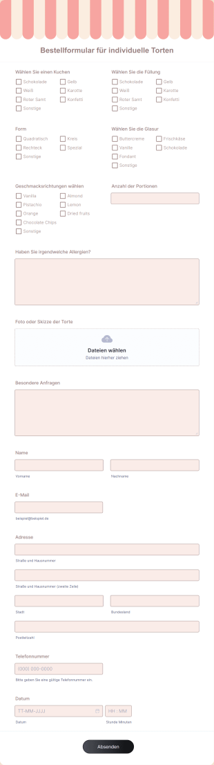 Bestellformular Für Individuelle Torten Form Template