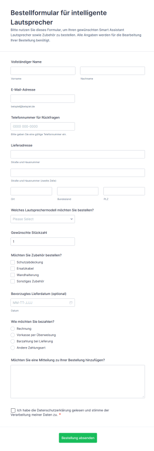 Bestellformular Für Intelligente Lautsprecher