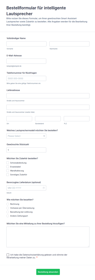 Bestellformular Für Intelligente Lautsprecher