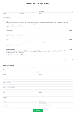 Bestellformular Für Kleidung Form Template