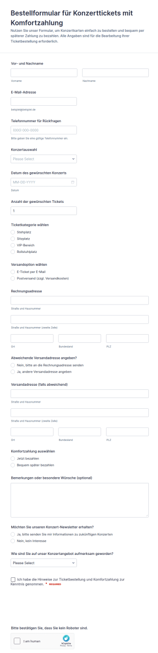 Bestellformular Für Konzertkarten