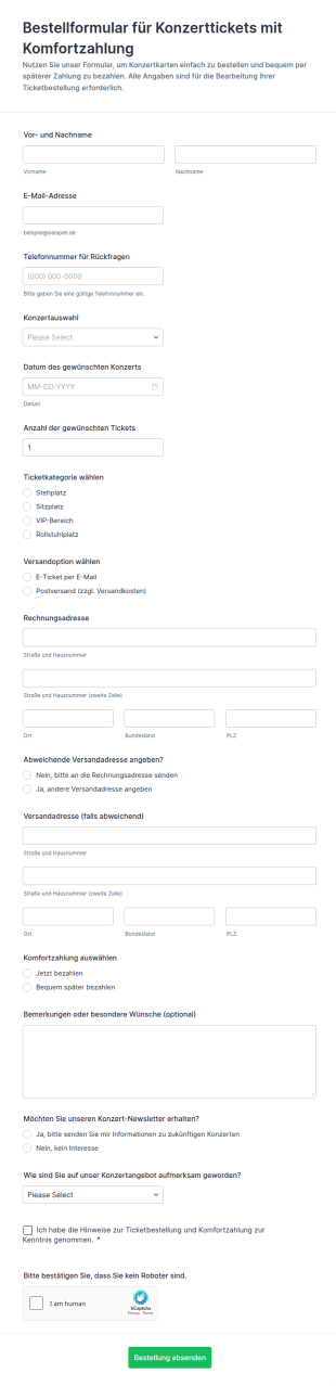 Bestellformular Für Konzertkarten