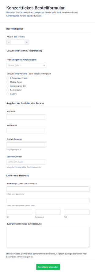 Bestellformular Für Konzerttickets