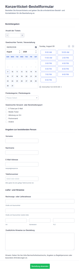Bestellformular Für Konzerttickets