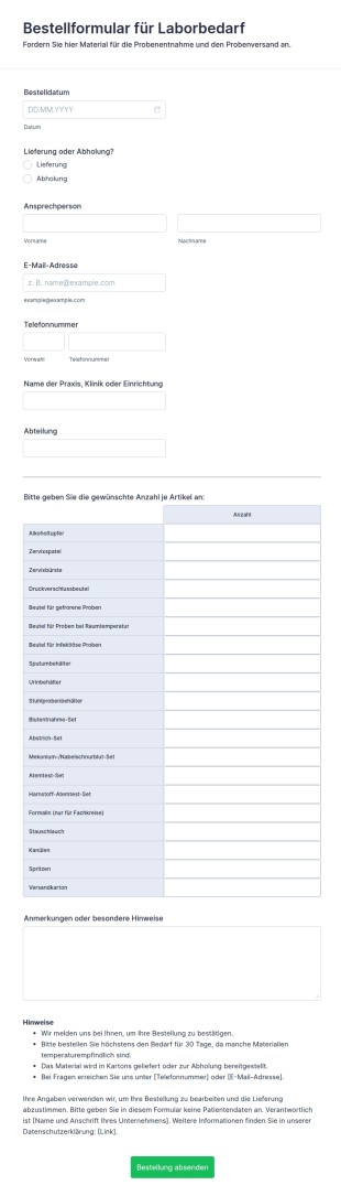 Bestellformular Für Laborbedarf