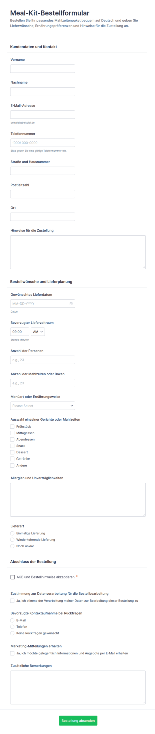 Bestellformular Für Meal Kit Lieferung