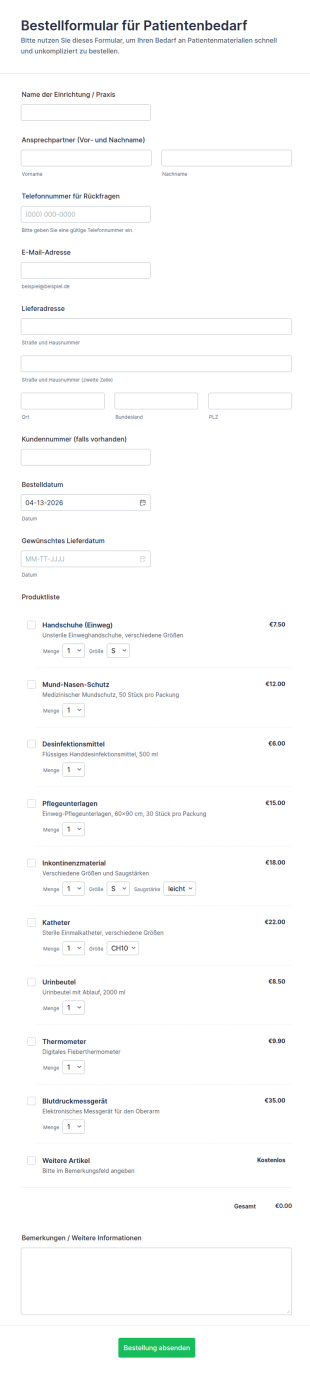 Bestellformular Für Patientenbedarf