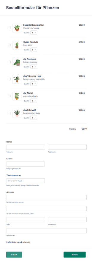 Bestellformular Für Pflanzen