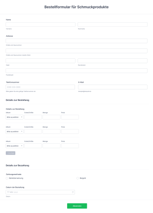 Bestellformular Für Schmuckprodukte Form Template