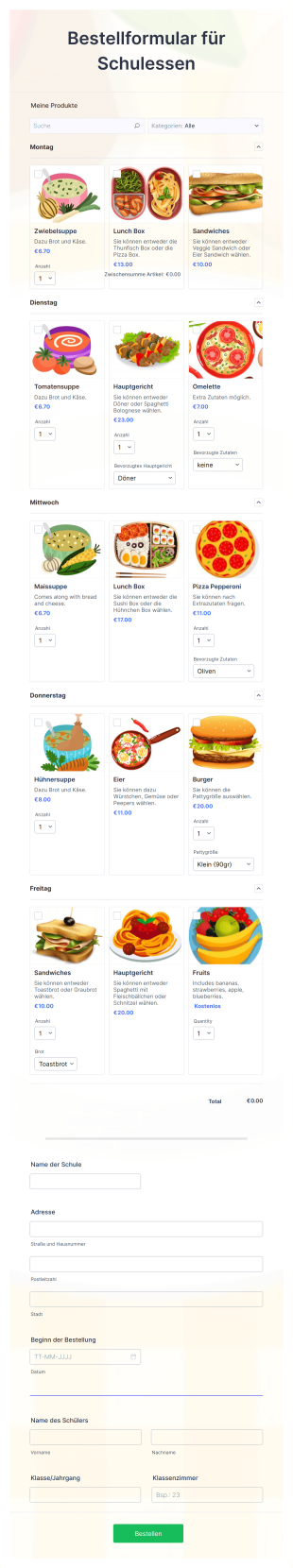 Bestellformular Für Schulessen Form Template