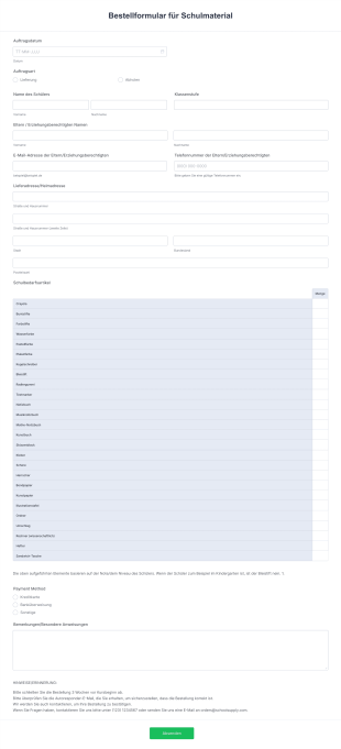 Bestellformular Für Schulmaterial Form Template