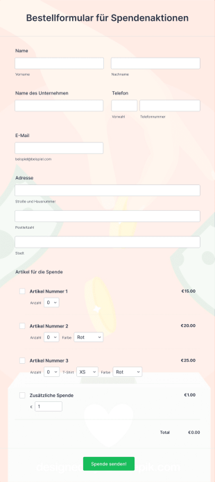 Bestellformular Für Spendenaktionen Form Template