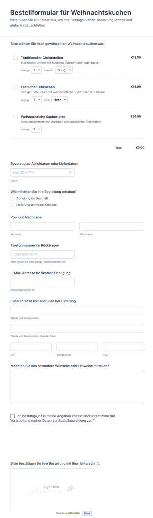 Bestellformular Für Weihnachtskuchen