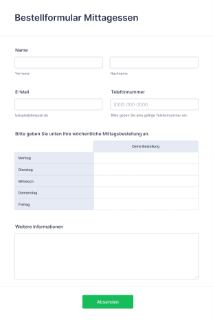 Bestellformular Mittagessen Form Template