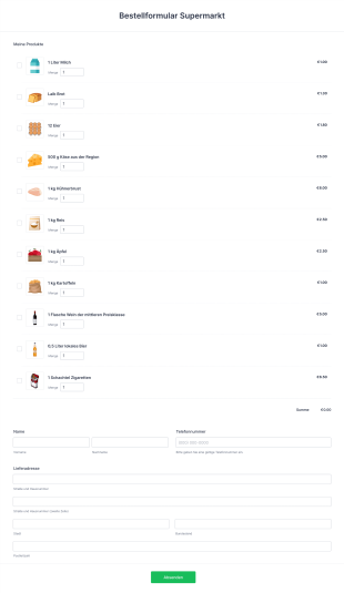 Bestellformular Supermarkt Form Template