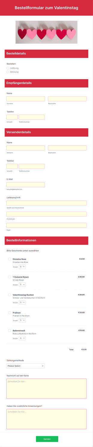 Bestellformular Zum Valentinstag
