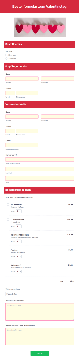 Bestellformular Zum Valentinstag