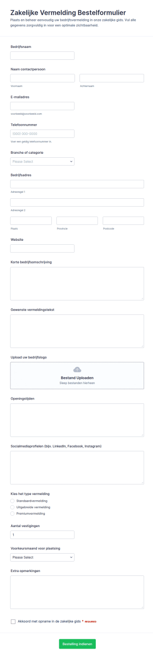 Bestelling Bedrijfsvermelding Form